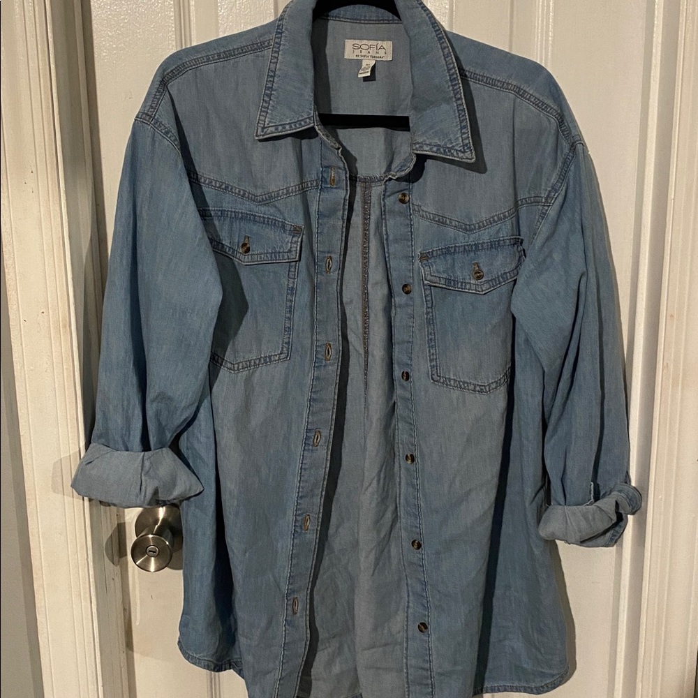 Sofia by Sofia Vergara Blue Button Down Shirt